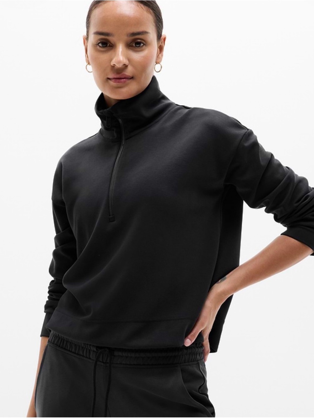 Athleta Black Seasoft Quarter Zip Pullover - Black